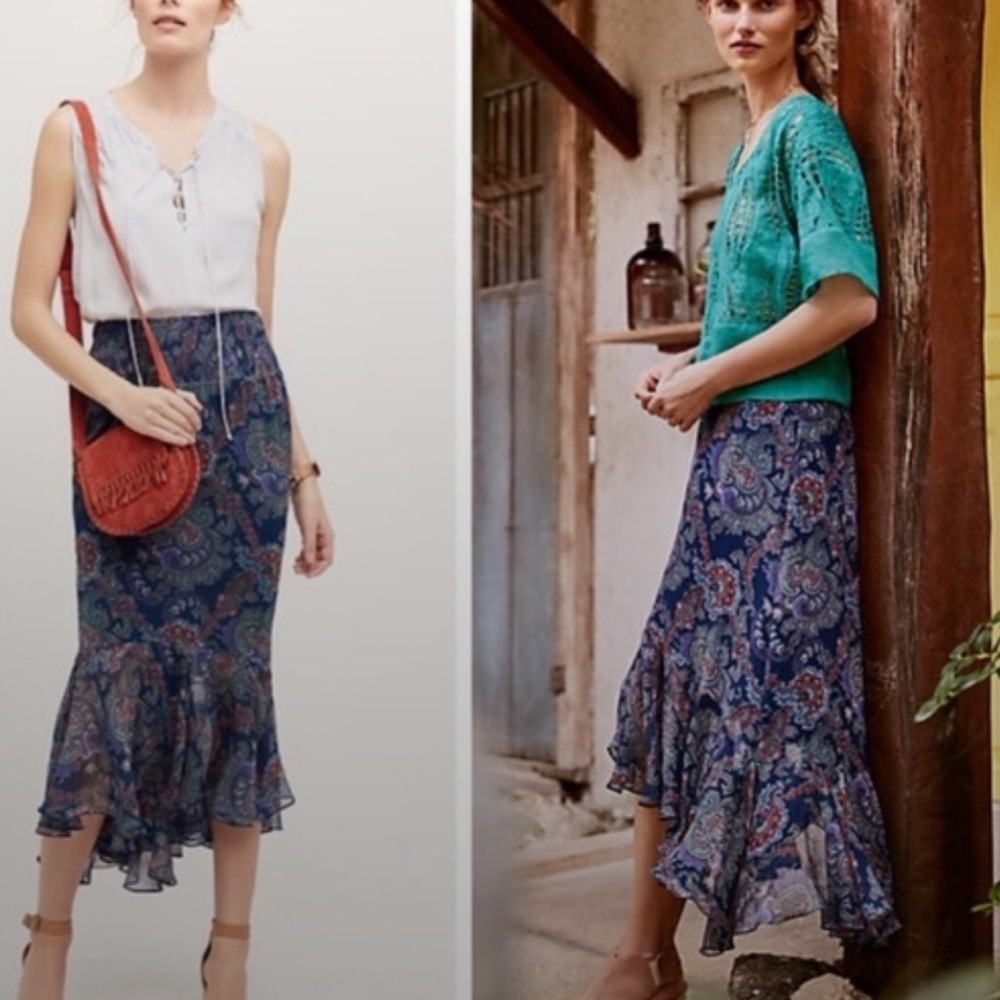 Anthropologie Vanessa Virginia Silk Paisley Skirt Size 2 midi pattern print - Picture 7 of 12